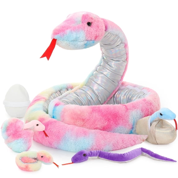 MorisMos 8Pcs Snake Stuffed Animal 118 inch Giant Stuffed Snake Mommy with 4 Babies & 3 Eggs Inside