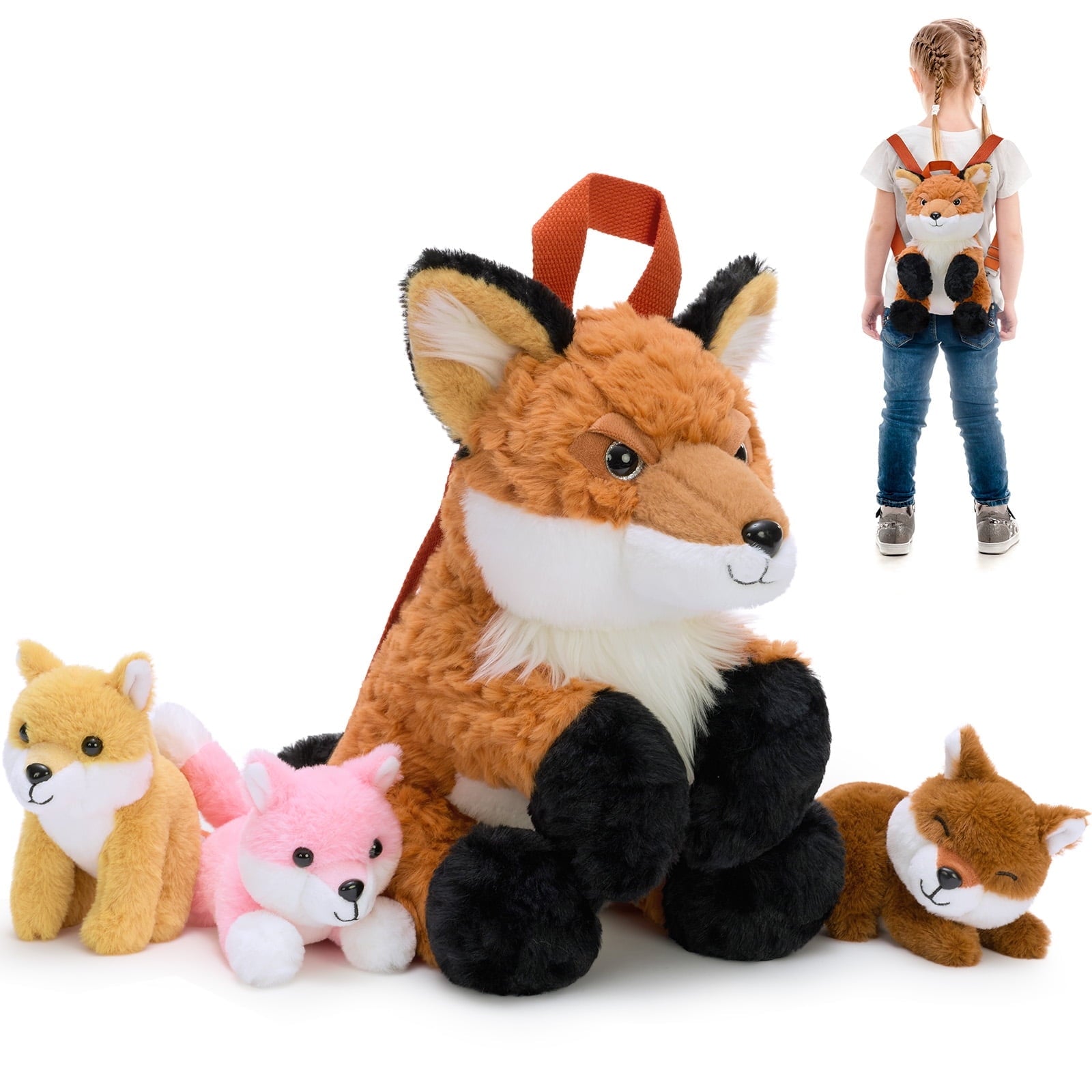 MorisMos Cute Fox stuffed animal with 3 Baby Fox Plush Toys
