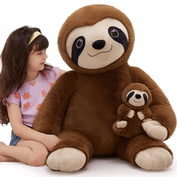 MorisMos Giant Sloth Stuffed Animal Hugging Plush Toys ,38" Big Mama and Baby Plush Sloth Toys