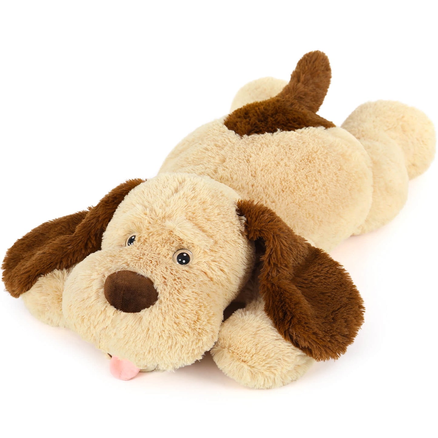 MorisMos Peluche chien géant en peluche, marron/blanc/rose 