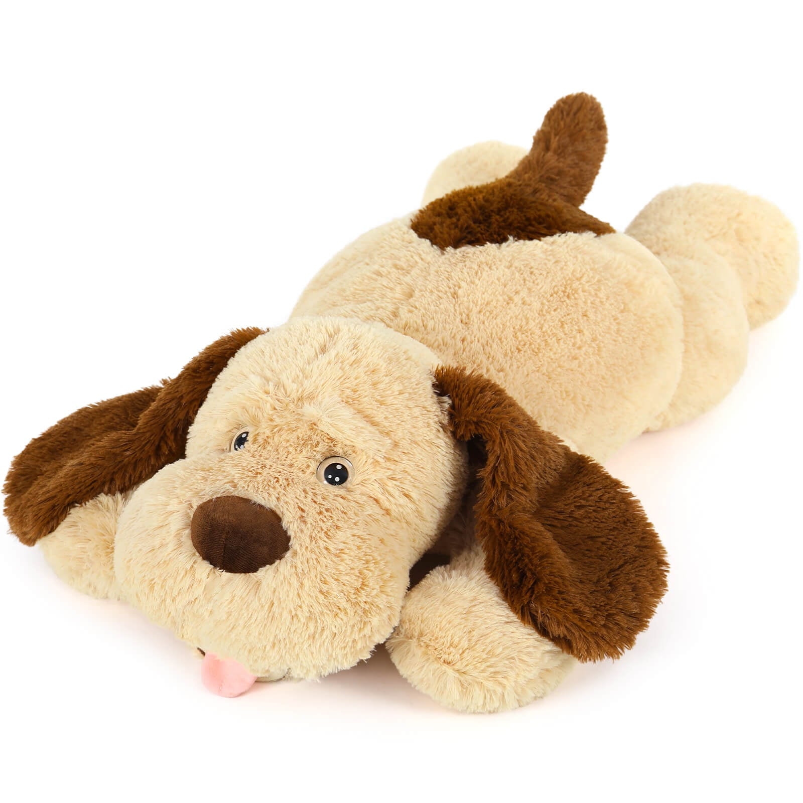 MorisMos Peluche chien géant en peluche, marron/blanc/rose 