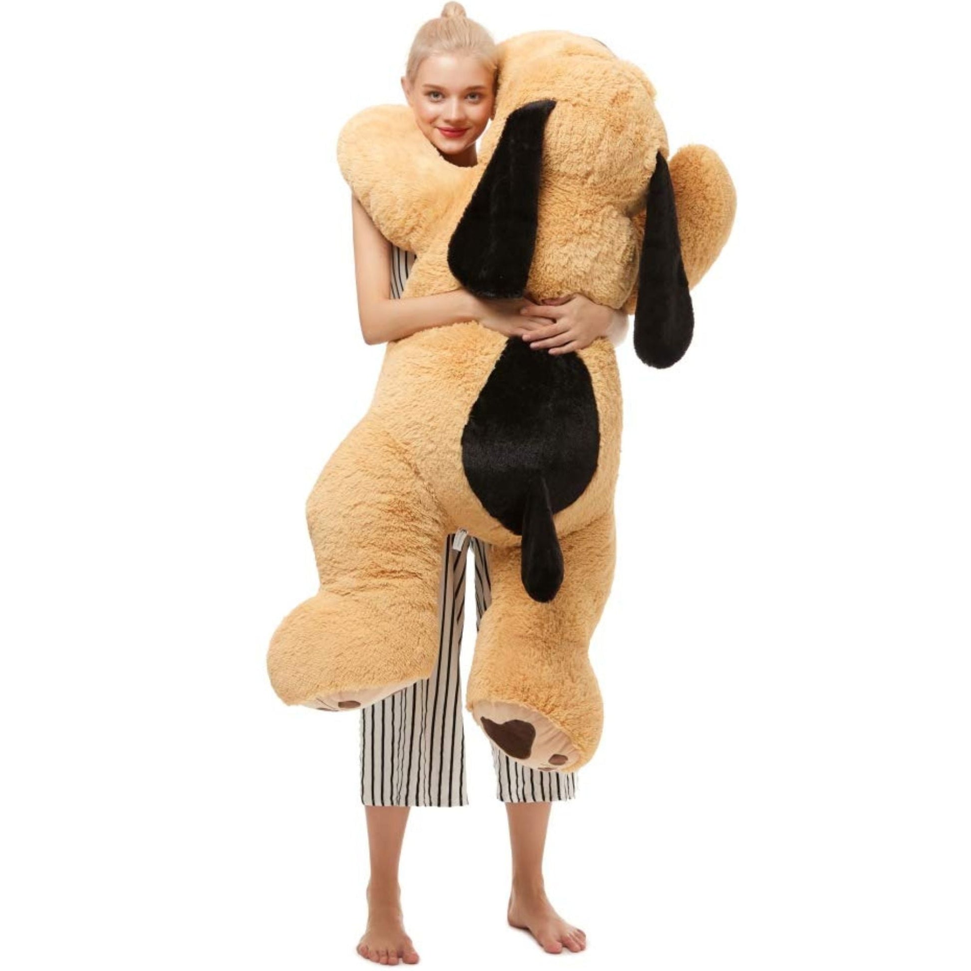 MorisMos Peluche chien géant en peluche, marron/blanc/rose 