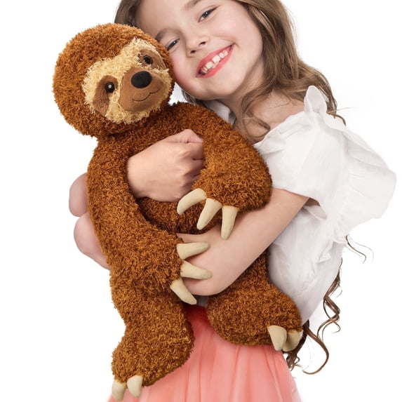MorisMos 17.7in Curly Brown Sloth Stuffed Animal, Realistic Stuffed Sloth Plush Toy