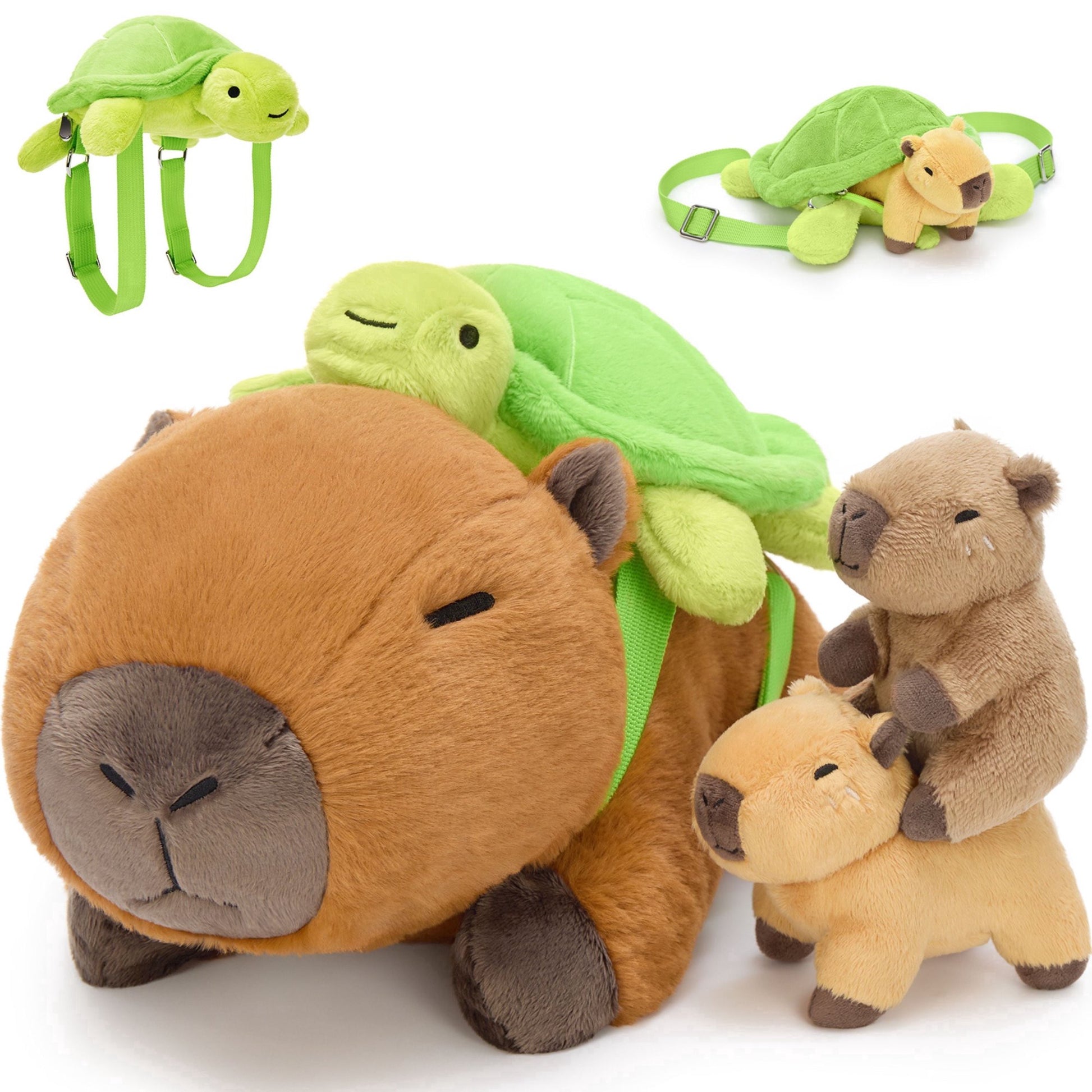 Muiteiur 4Pcs Capybara Stuffed Animal 16.5" Capybara Plush Toy With Turtle Backpack & 2 Babies