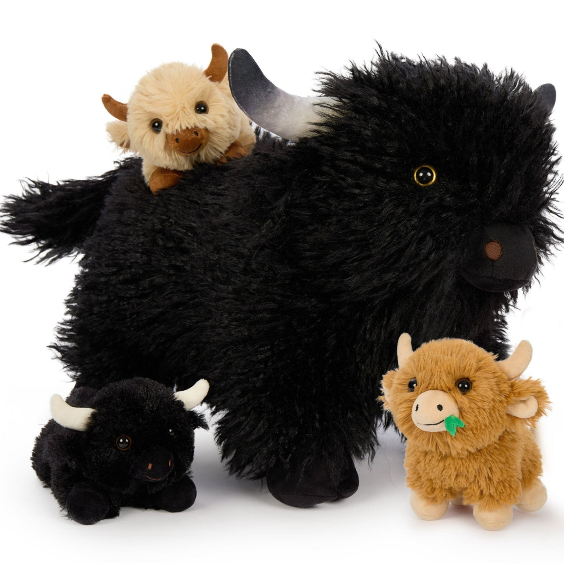 Muiteiur 4Pcs Highland Cow Stuffed Animal 14'' Giant Cow Plush with 3 Babies Highland Cow Plush Toy