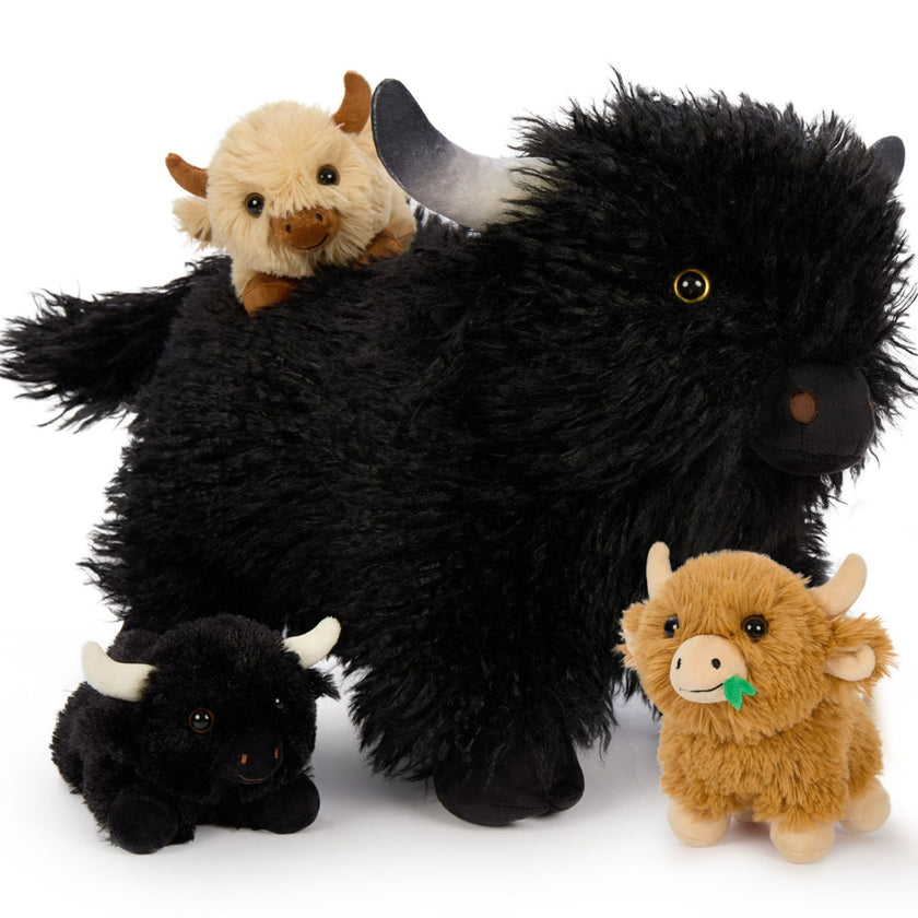 Muiteiur 4Pcs Highland Cow Stuffed Animal 14'' Giant Cow Plush with 3 Babies Highland Cow Plush Toy