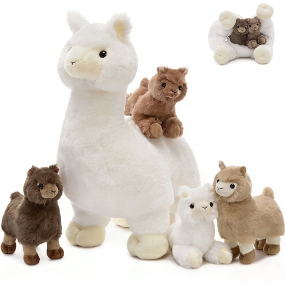 Muiteiur 5Pcs Alpaca Stuffed Animal 17.7" Alpaca Plush Toy With 4 Babies Inside