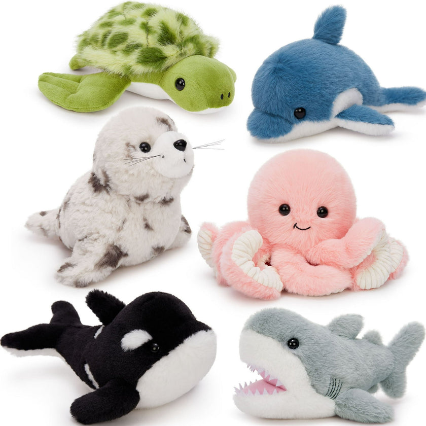 Muiteiur 6Pcs Ocean Stuffed Animals Sea Animal Toys(Whale/Shark/Orca/Turtle/Octopus/Seal)