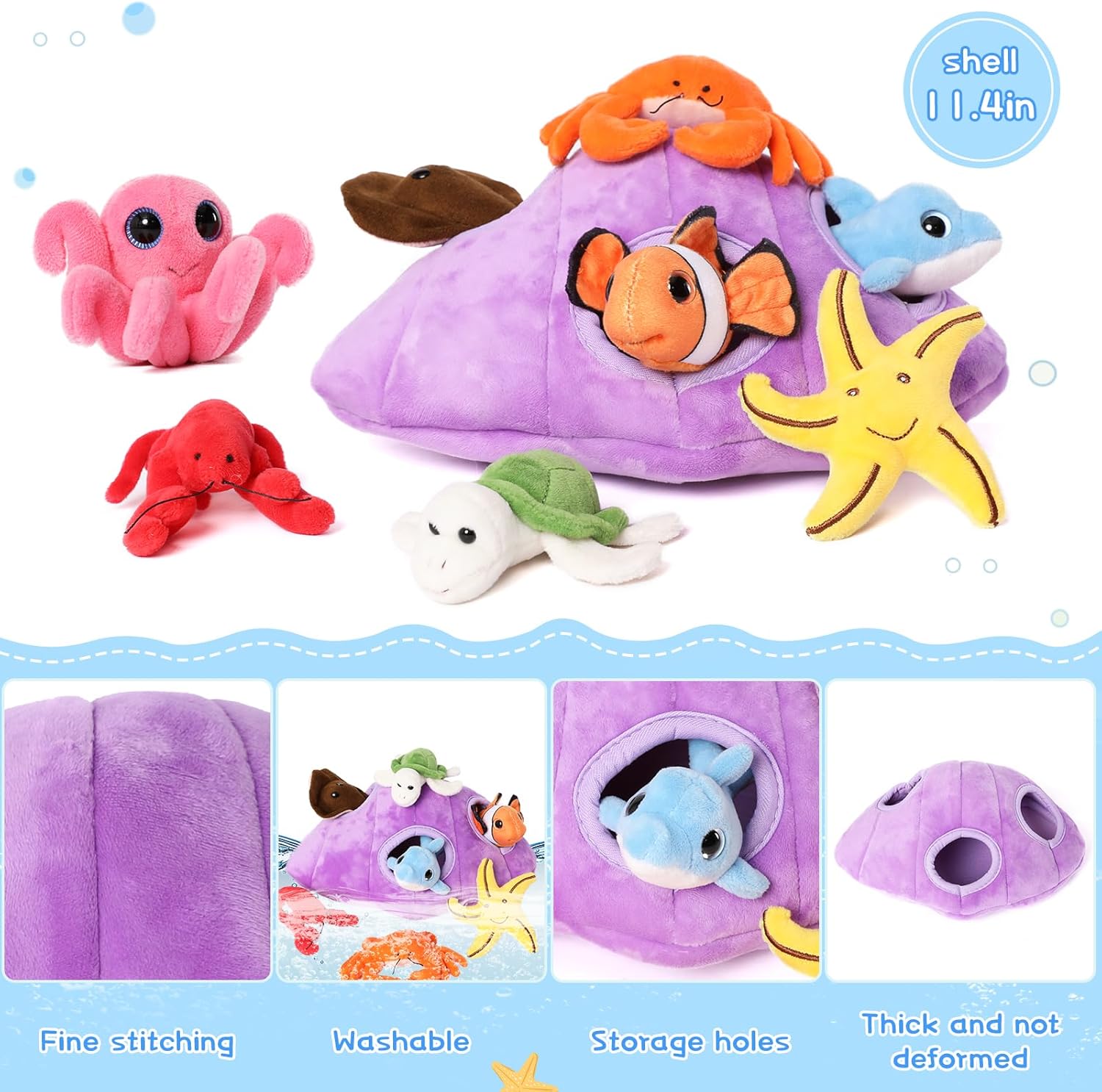 Ensemble de 8 jouets en peluche animaux marins, 10 po