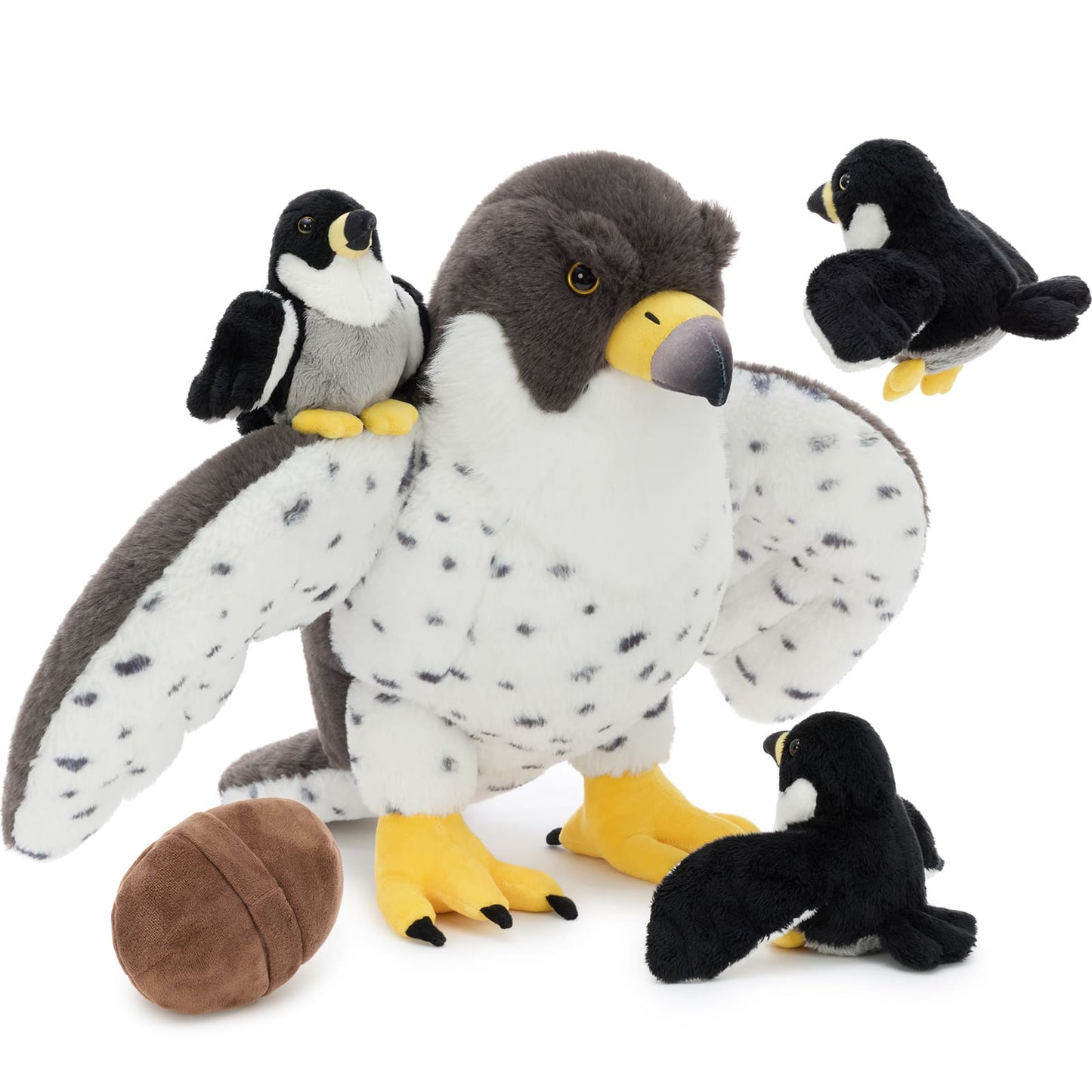 Peregrine Falcon Family Plush Set – Mama Falcon, 3 Chicks & Egg | Soft & Adorable Bird Plush Toys