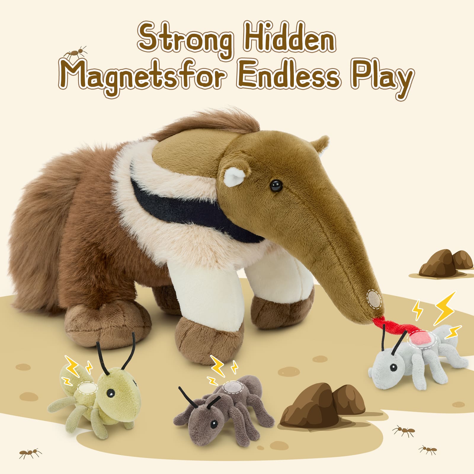 Stuffed Anteater with Three Ant Plush Toys, 18 Inches
