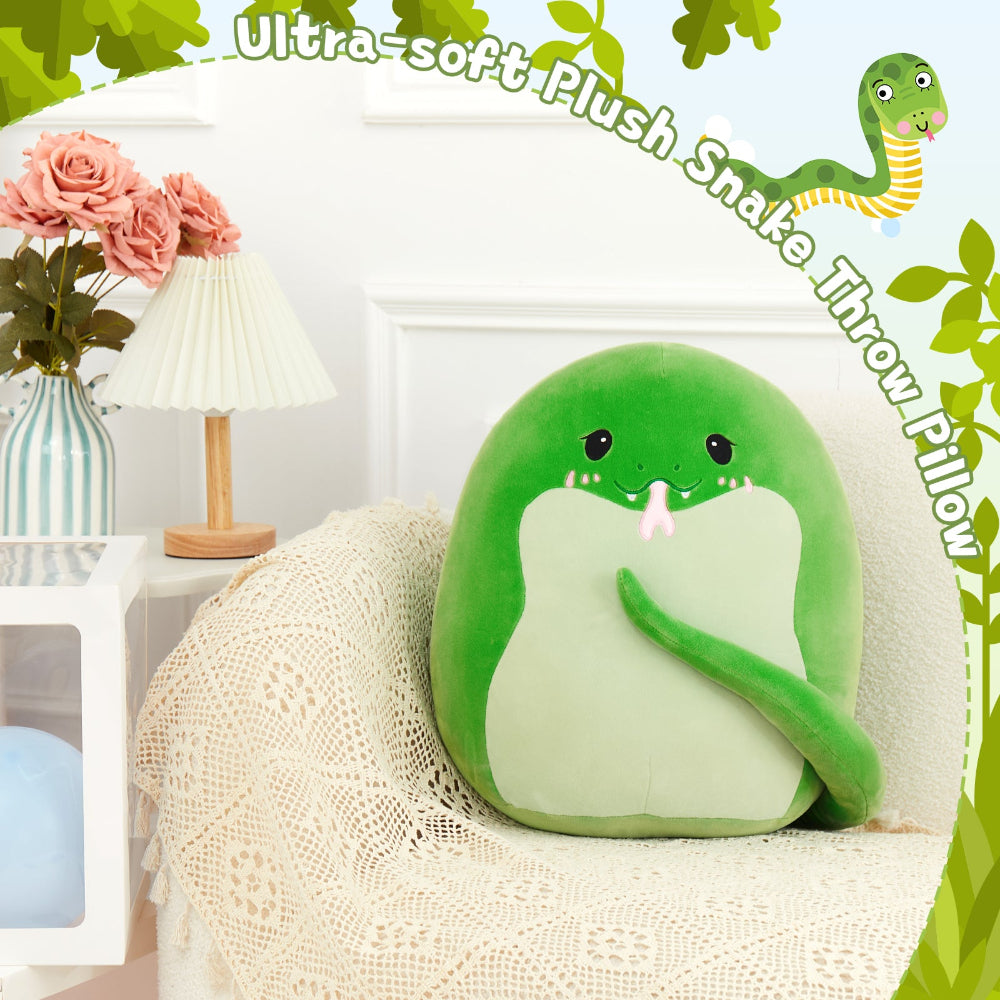 Snake Plush Toy Cartoon Throw Pillow, Green, 17.7 Inches