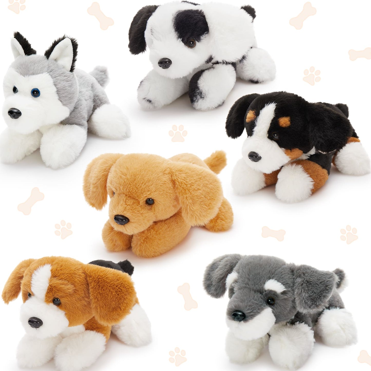 6 Pcs Dog Stuffed Animals Puppy Plush Toys, 10 Inches - Schnauzer/Husky/Bernese/Golden Retriever/Beagle/Dalmatian - MorisMos Puppy Stuffed Animals Bulk - Dog Plush Toys Collection - Free Shipping