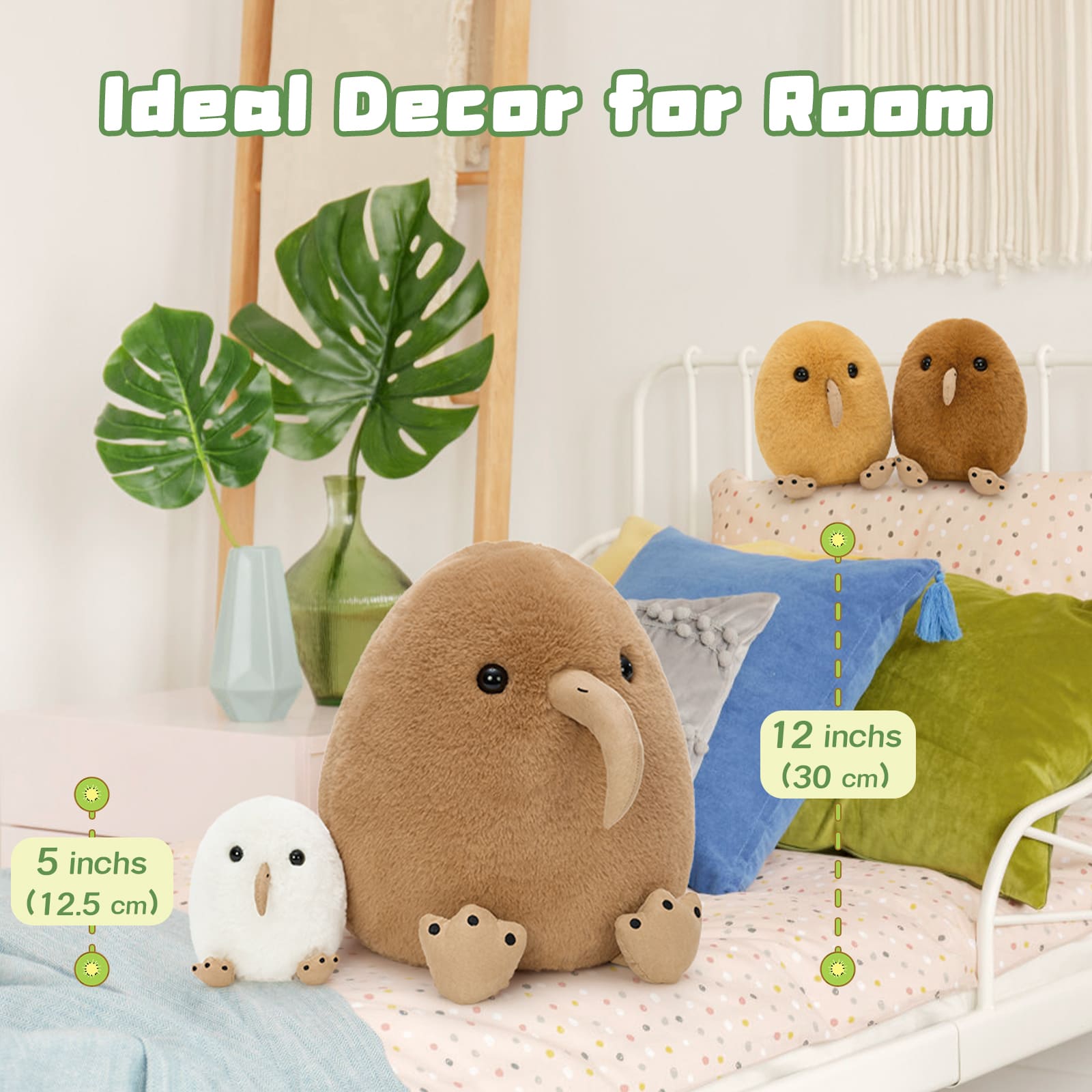Stuffed Kiwi Bird with Three Kiwi Babies, Brown, 12 Inches