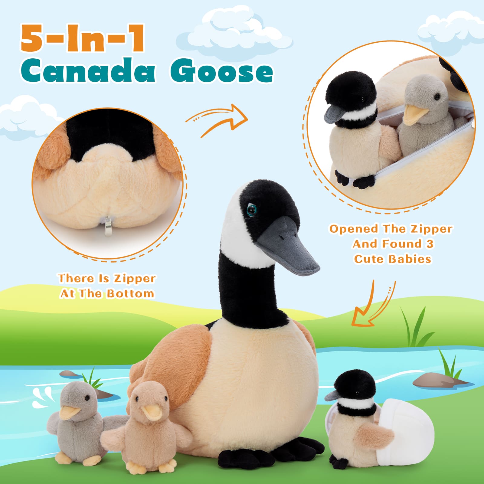 Canada Goose Plush Set with an Egg & Baby Goslings, 15.7 Inches