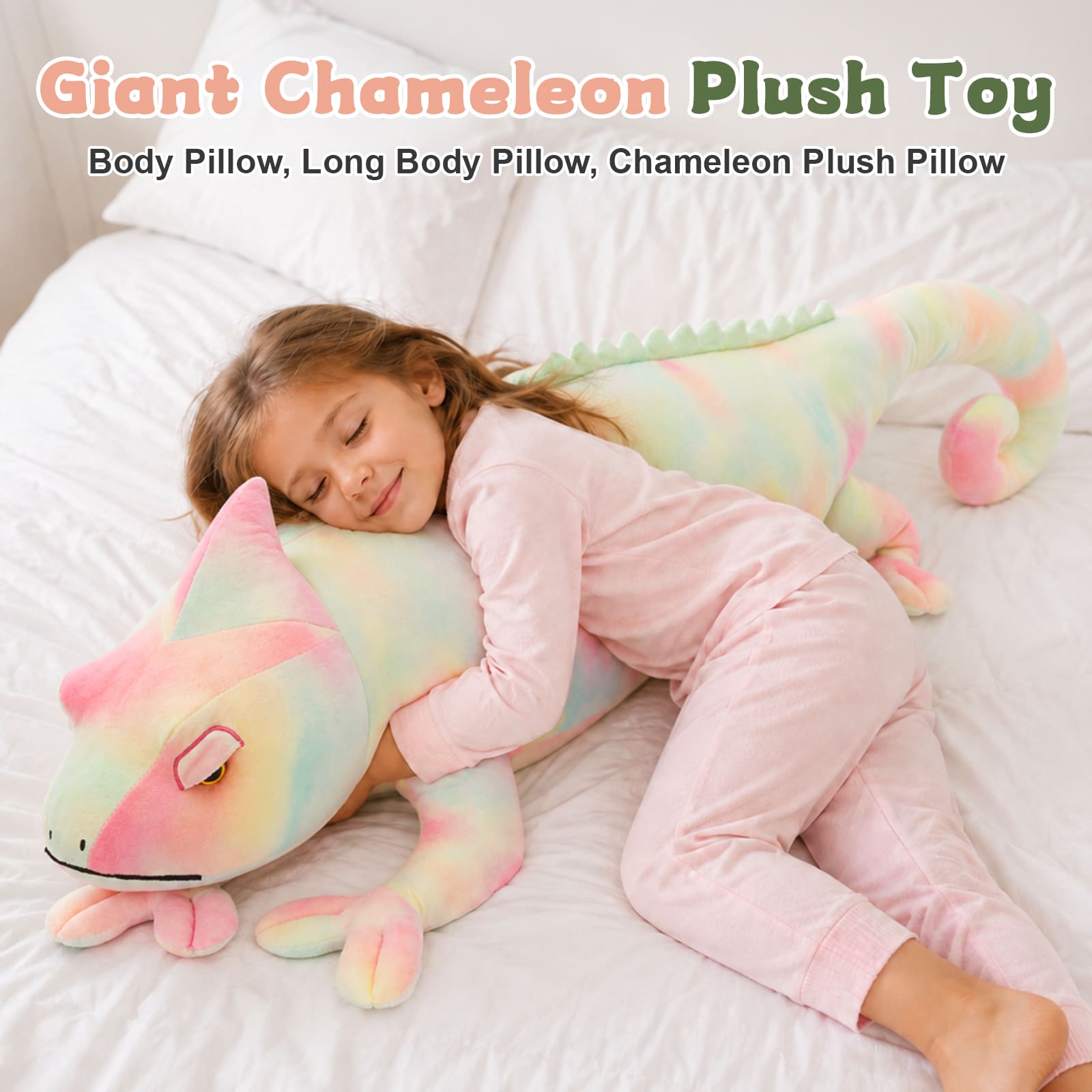 39.3" Pastel Rainbow Chameleon Plush Toy Giant Soft Stuffed Lizard Pillow