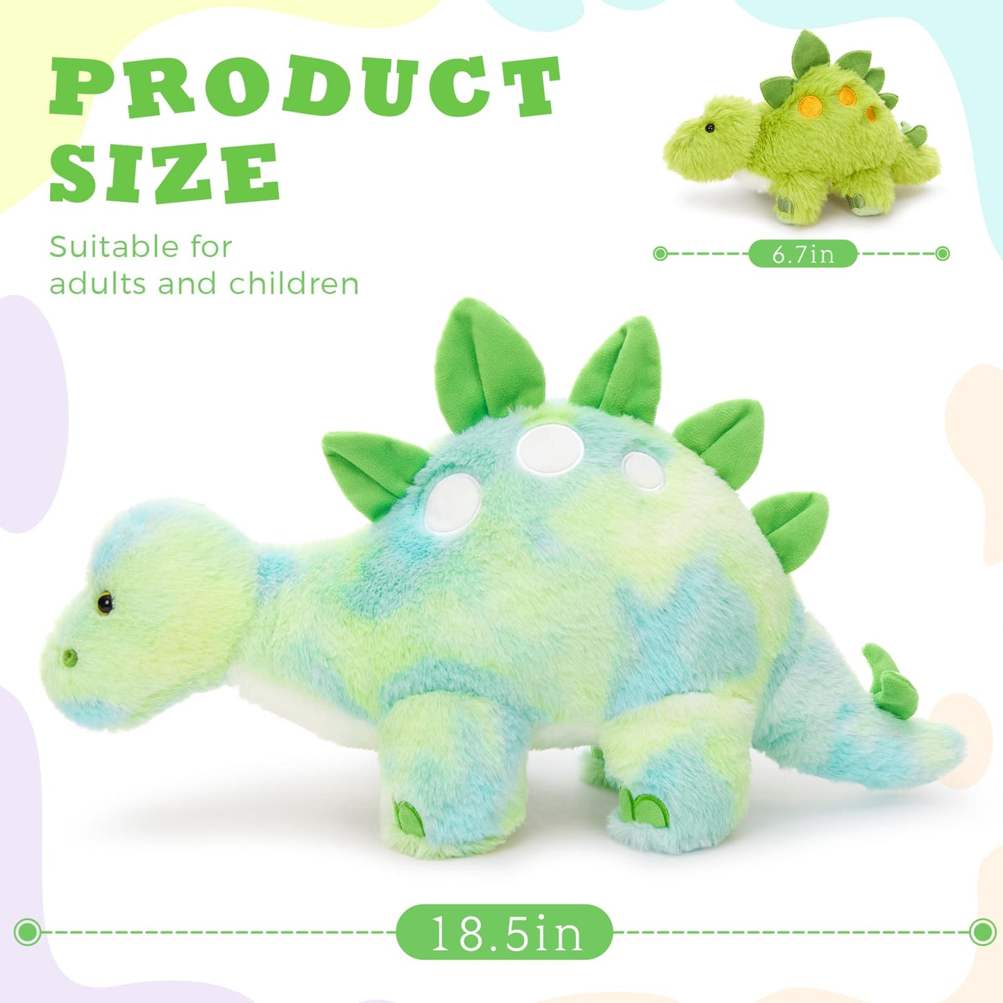 MorisMos Dinosaur Stuffed Animal, Dinosaur Plush Toys for Girls, Cute Dino Plushies, Mommy Dinosaurs,3 Baby & 2 Eggs Gifts Kids Boys Christmas Easter Birthday Children's Day (Night-Glowing Stegosaurus)