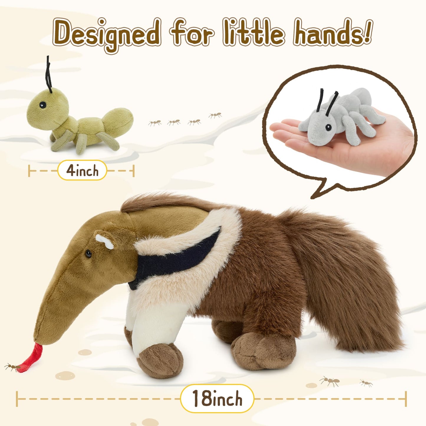 Soft and cuddly anteater stuffed animal for kids’ imaginative play