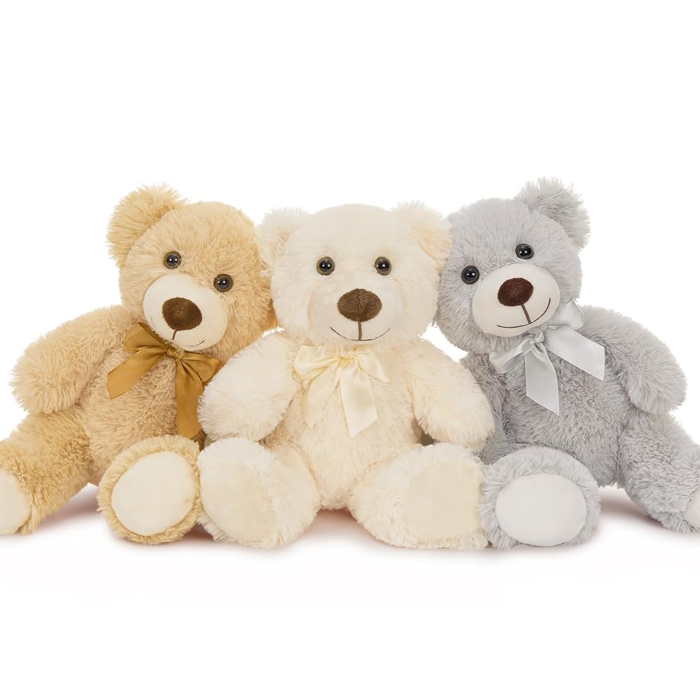 Ensemble de 3 ours en peluche, blanc/gris/marron clair, 13,8 pouces