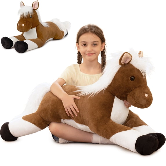 Tezituor 43.3'' Horse Stuffed Animals Stuffed Horse Pillow with Cool Hairstyle