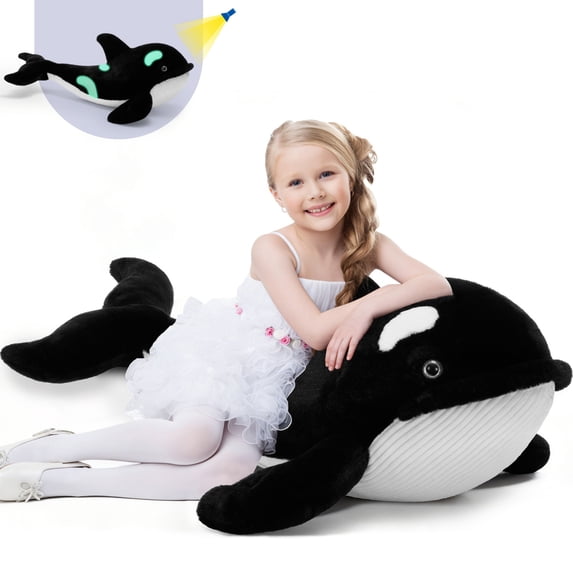 Tezituor Orca Stuffed Animal 39.4'' Stuffed Killer Whale Pillow Glow in The Dark