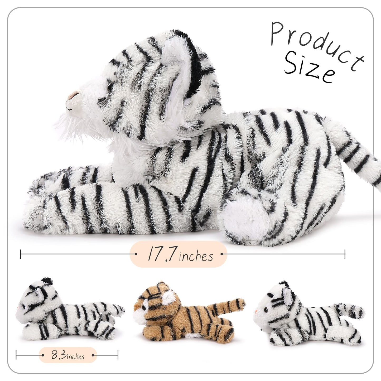 MorisMos White Tiger Stuffed Animals, Stuffed Mommy Tiger with 3 Cubs, 4 PCs Large Tiger Plush Toy Set for Boys Girls, Birthday Gift 17 inches