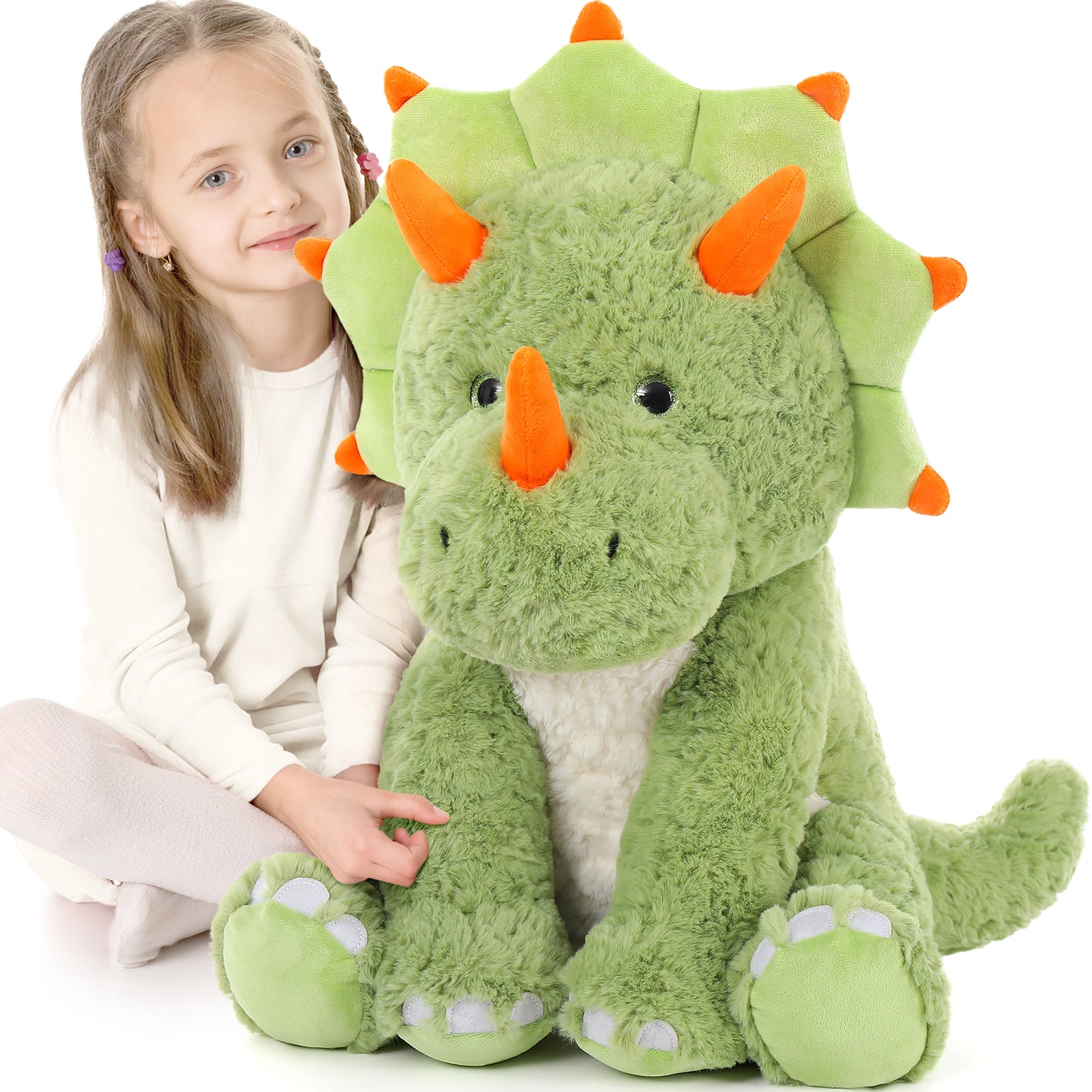 MaoGoLan 24'' Green Dinosaur Stuffed Animal Large Stuffed Triceratop Plush Toy