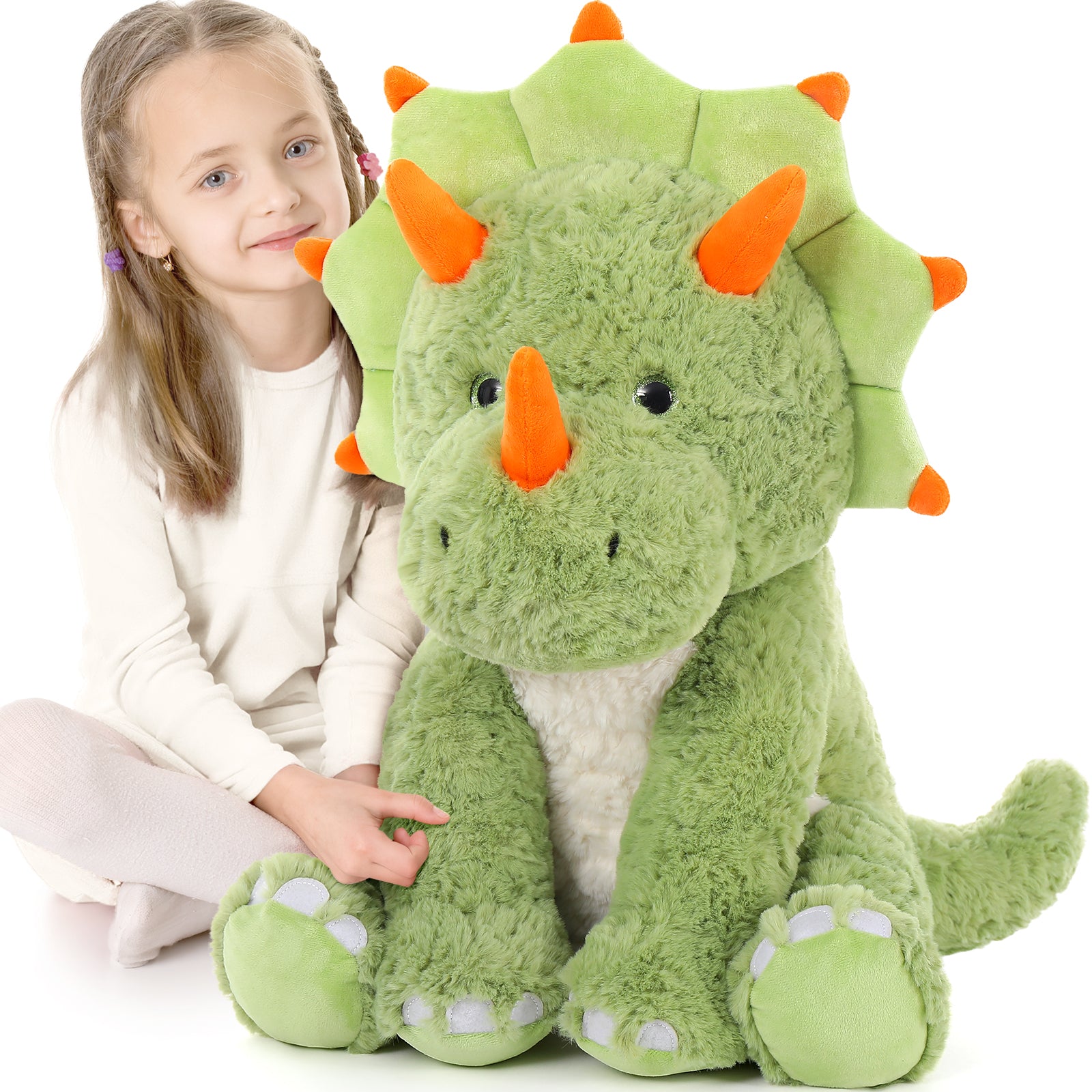 MaoGoLan 24'' Green Dinosaur Stuffed Animal Large Stuffed Triceratop Plush Toy