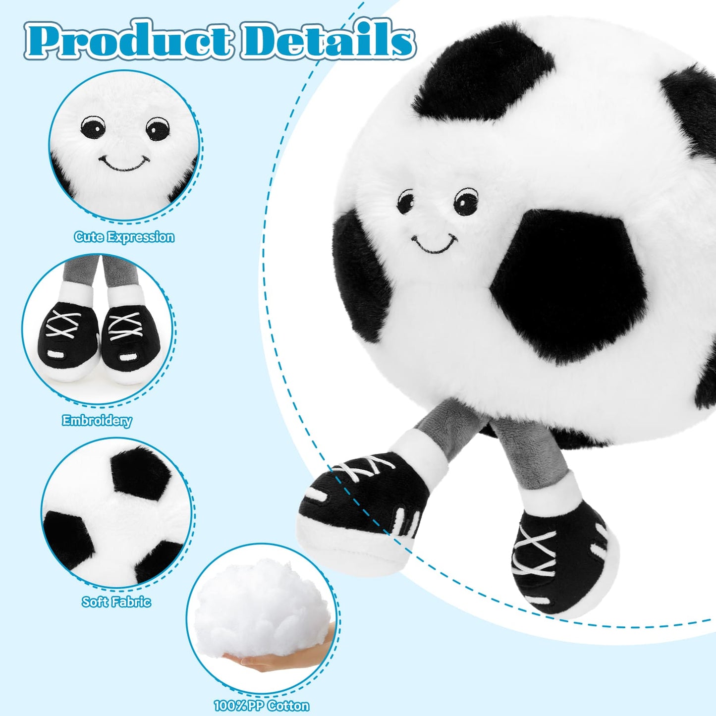 Kids’ cuddly soccer ball plush – soft stuffed football pillow for gifting, nursery, or game room décor