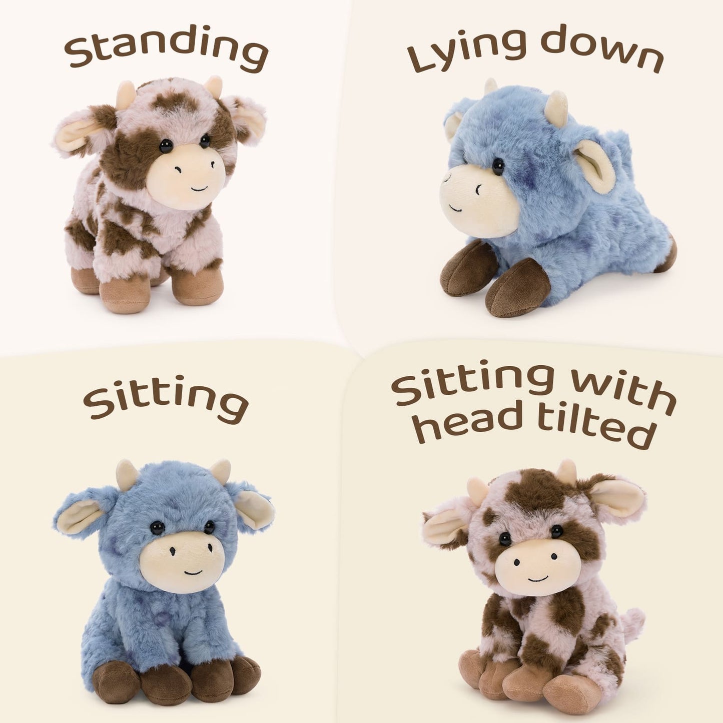 Kawaii Plush Cow Toys - Four Stuffed Cow Toy Assortment - Mini Stuffed Animals Party Favors