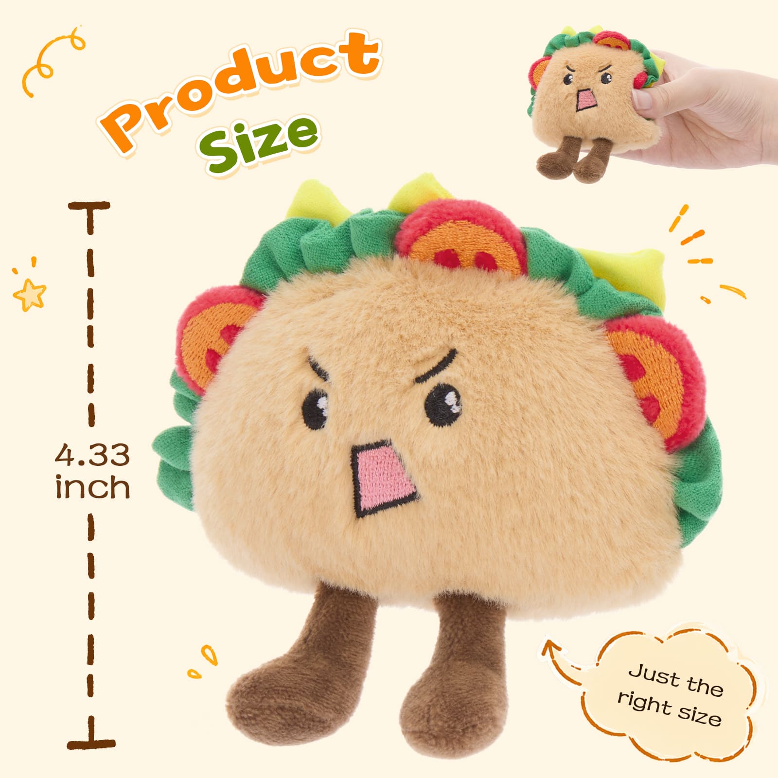 Taco Plush Toy Bundle Kawaii Mini Stuffed Taco Bag Charm with Funny Emoji Faces