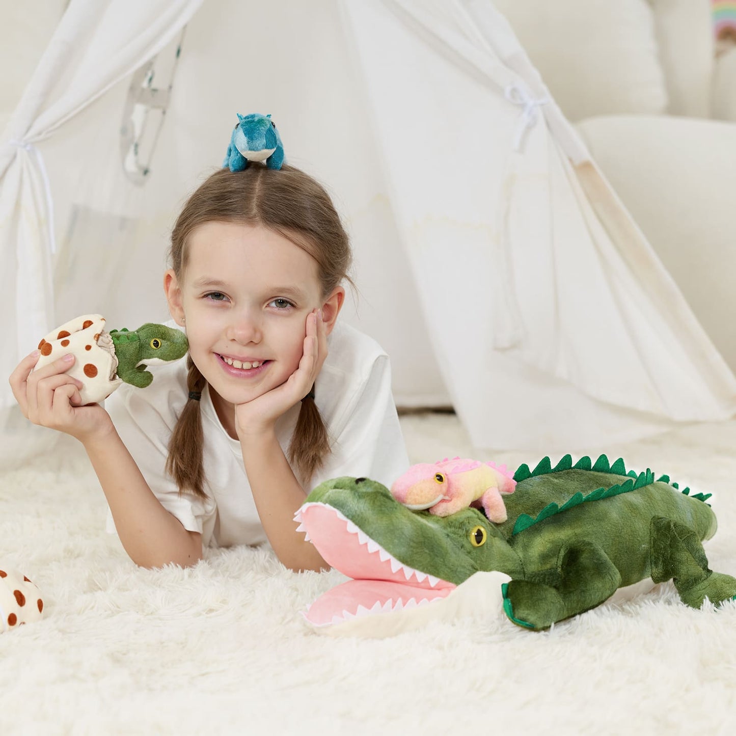 Mom Crocodile with 3 Baby Crocodile Plushies, 23.6 Inches
