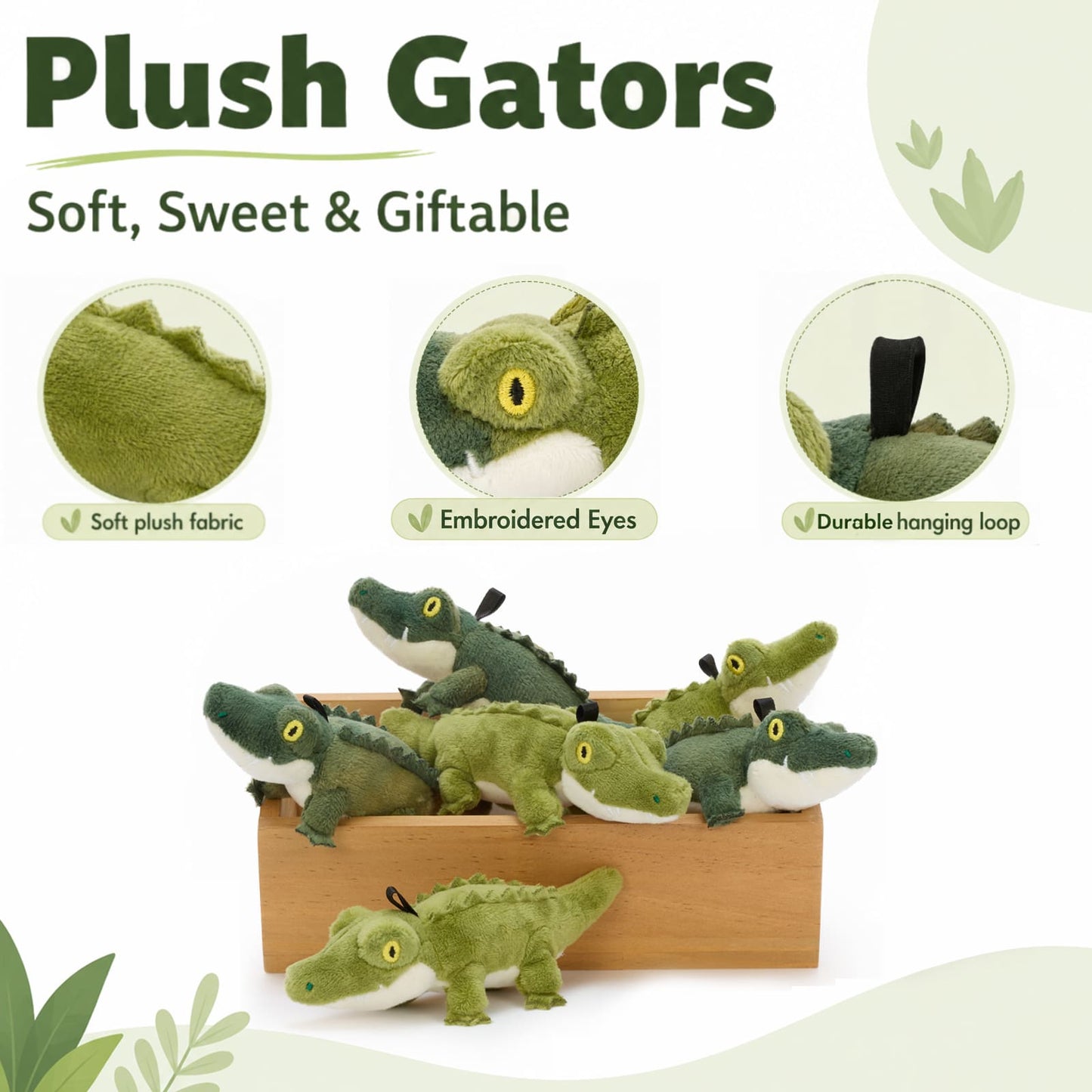 Green crocodile plush keychain toy miniature stuffed crocodile keyring for bags