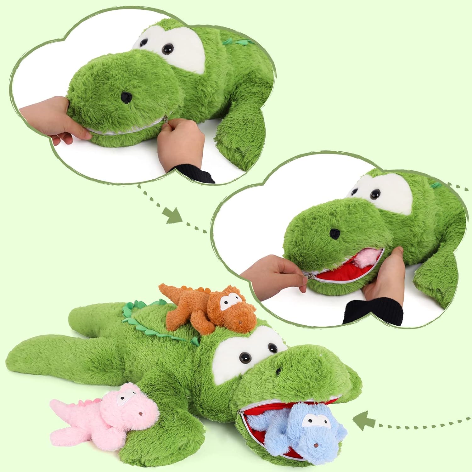 Ensemble de jouets en peluche alligator, vert, 36 pouces