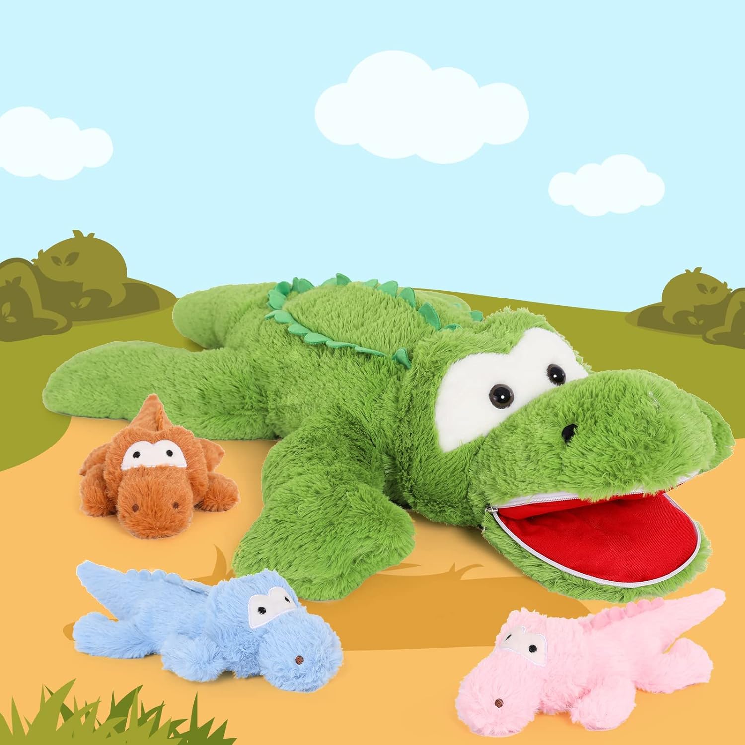 Ensemble de jouets en peluche alligator, vert, 36 pouces