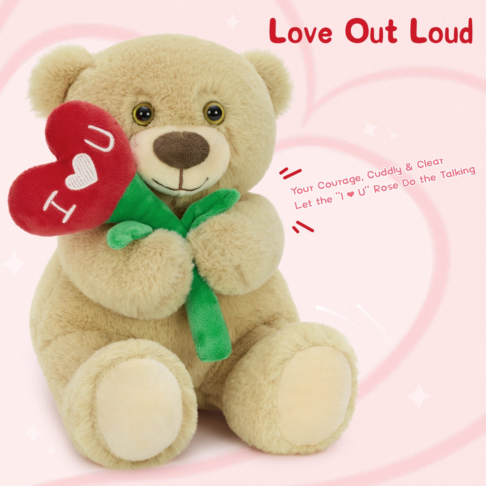 ' I Love U ' Teddy Bear Valentine's Day Gift, Brown, 9/15 Inches