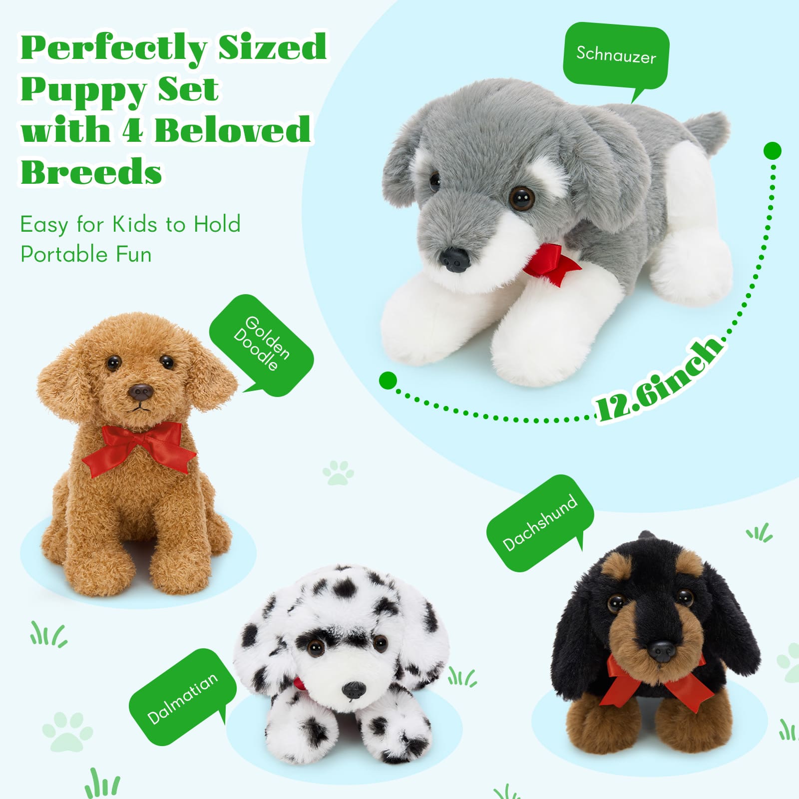 Dog Plush Toy Set Soft Stuffed Puppy Collection, 13.8 Inches