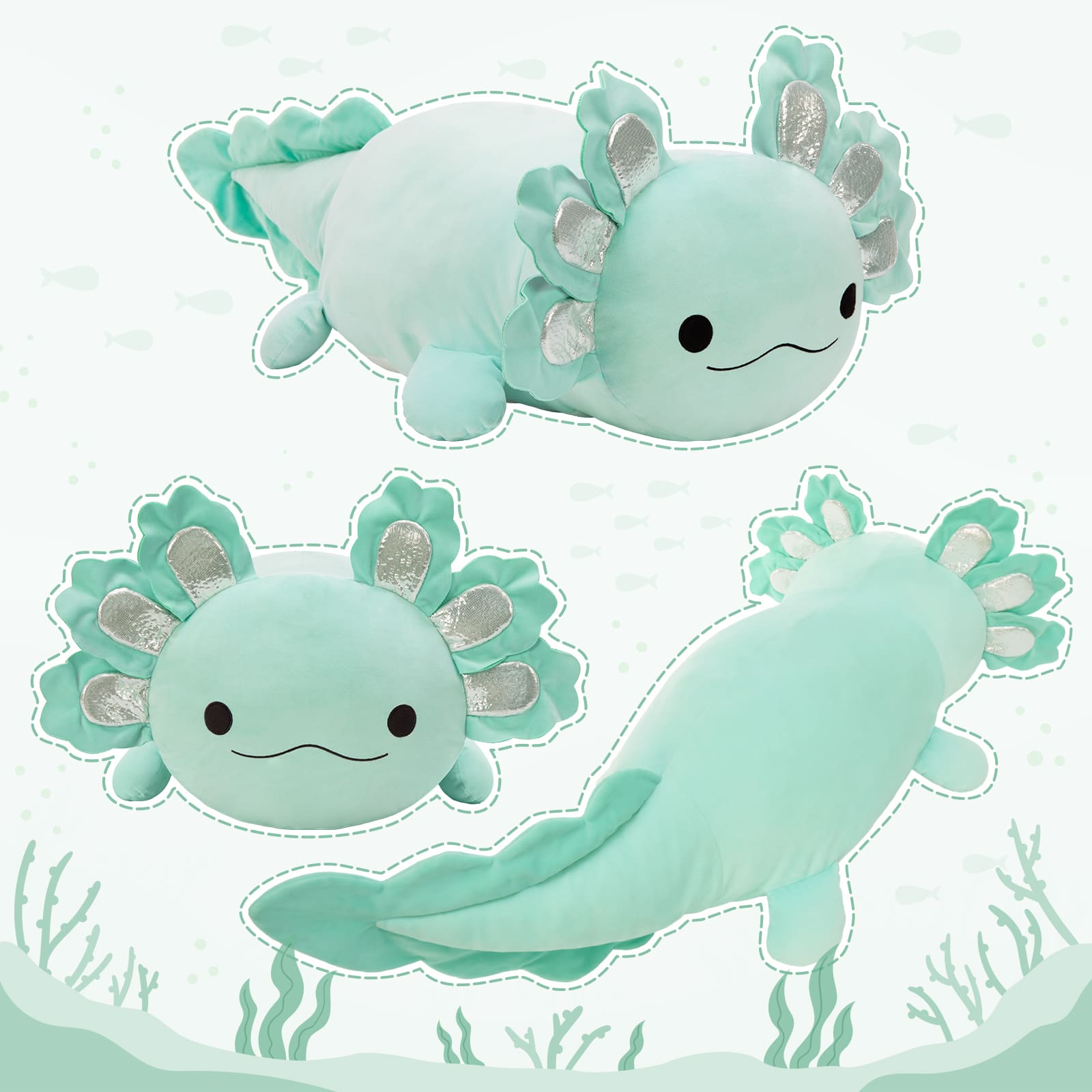 Giant Axolotl Plush Pillow Salamander Stuffed Animals, Pink/Blue, 39 Inches