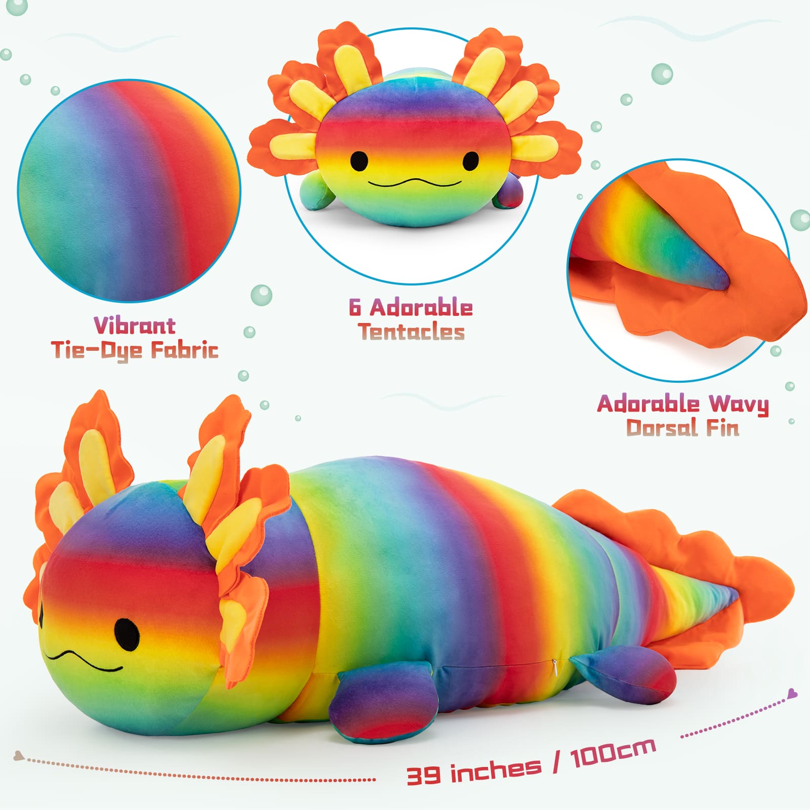 Giant Axolotl Plush Pillow Salamander Stuffed Animals, Pink/Blue, 39 Inches