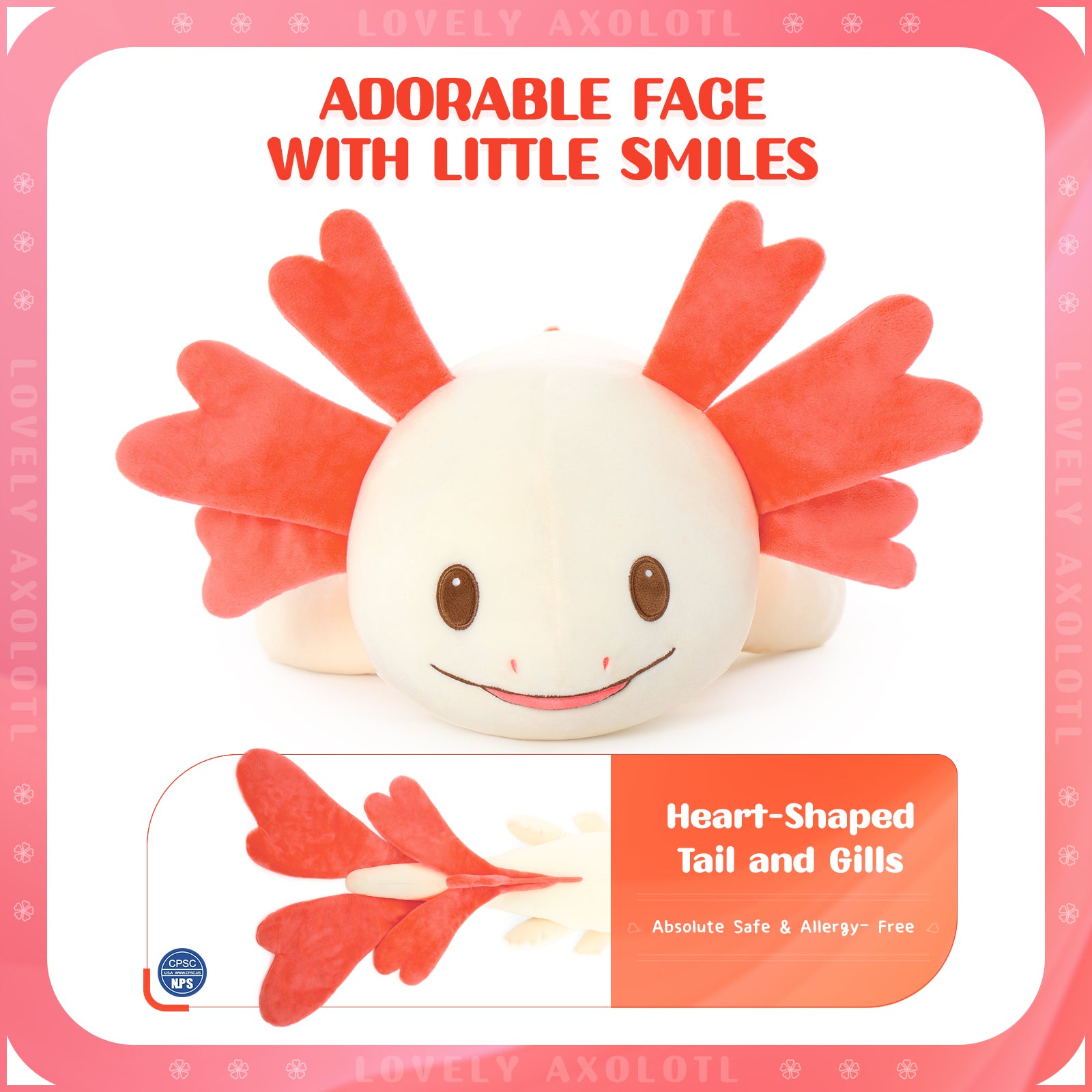 Axolotl Plush Toy Salamander Long Throw Pillow, Red/Blue, 43 Inches