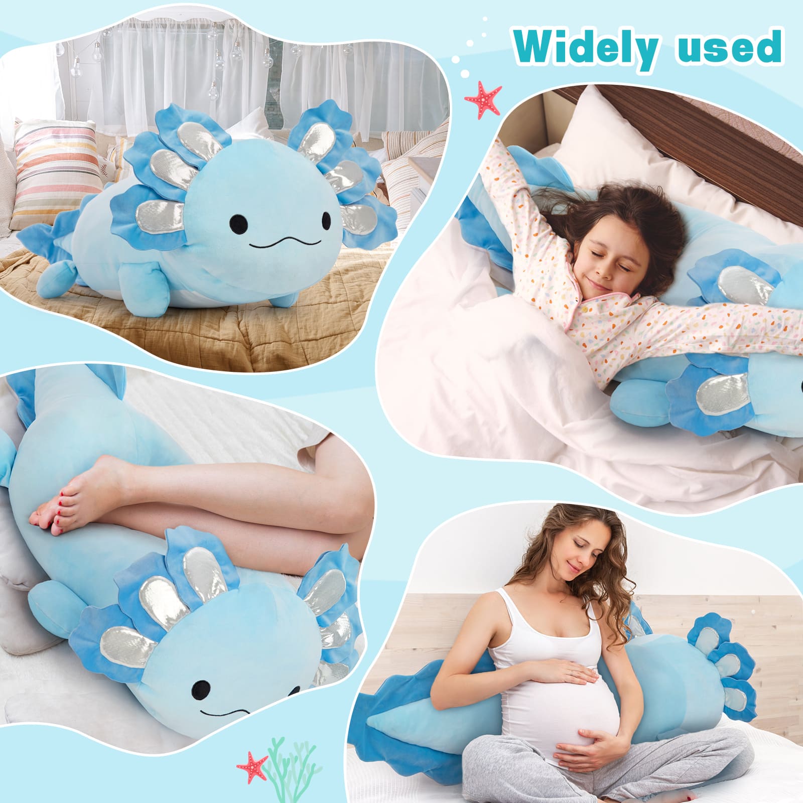Giant Axolotl Plush Pillow Salamander Stuffed Animals, Pink/Blue, 39 Inches