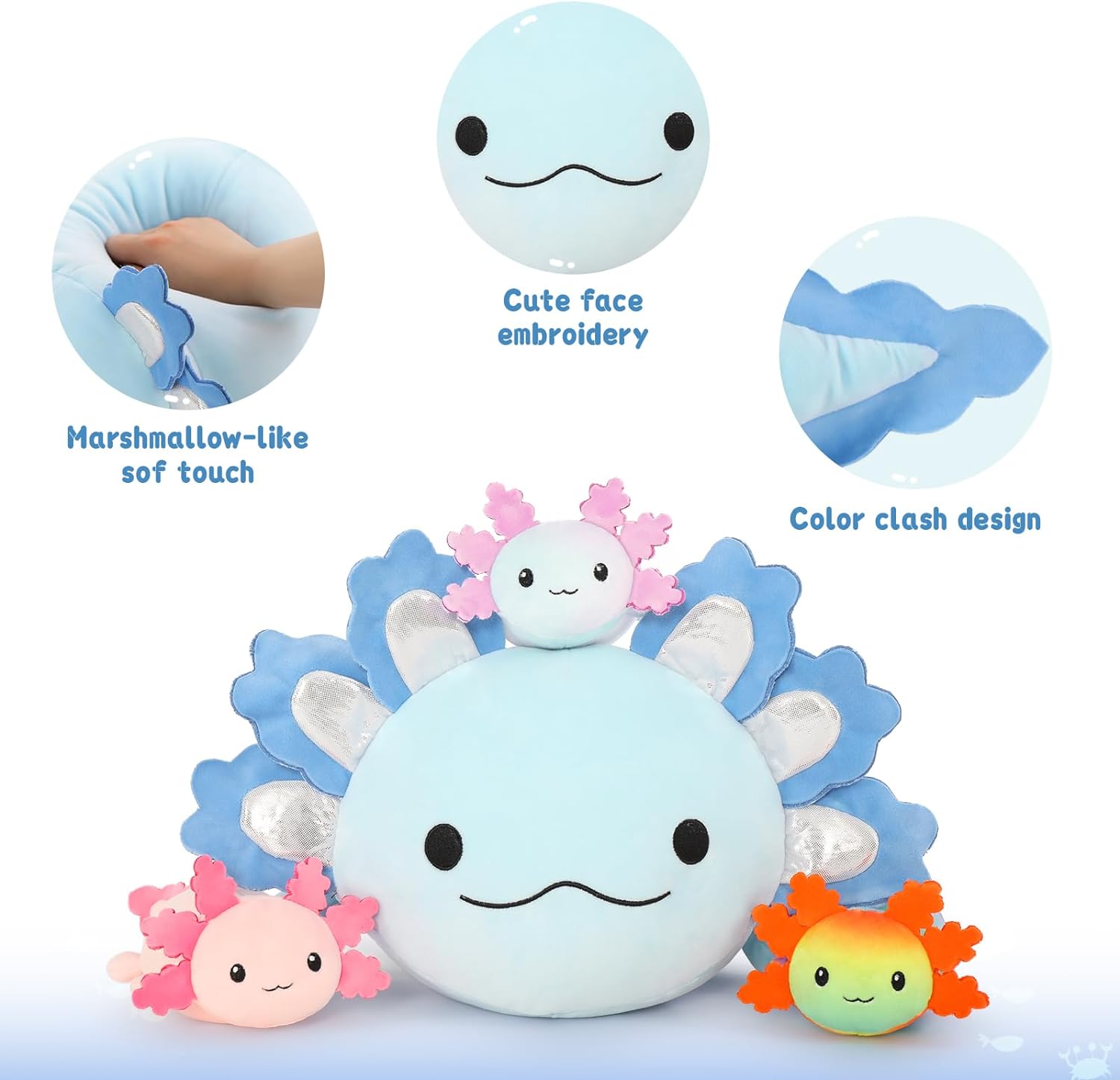 Peluche Axolotl avec 3 bébés, 23,5 pouces