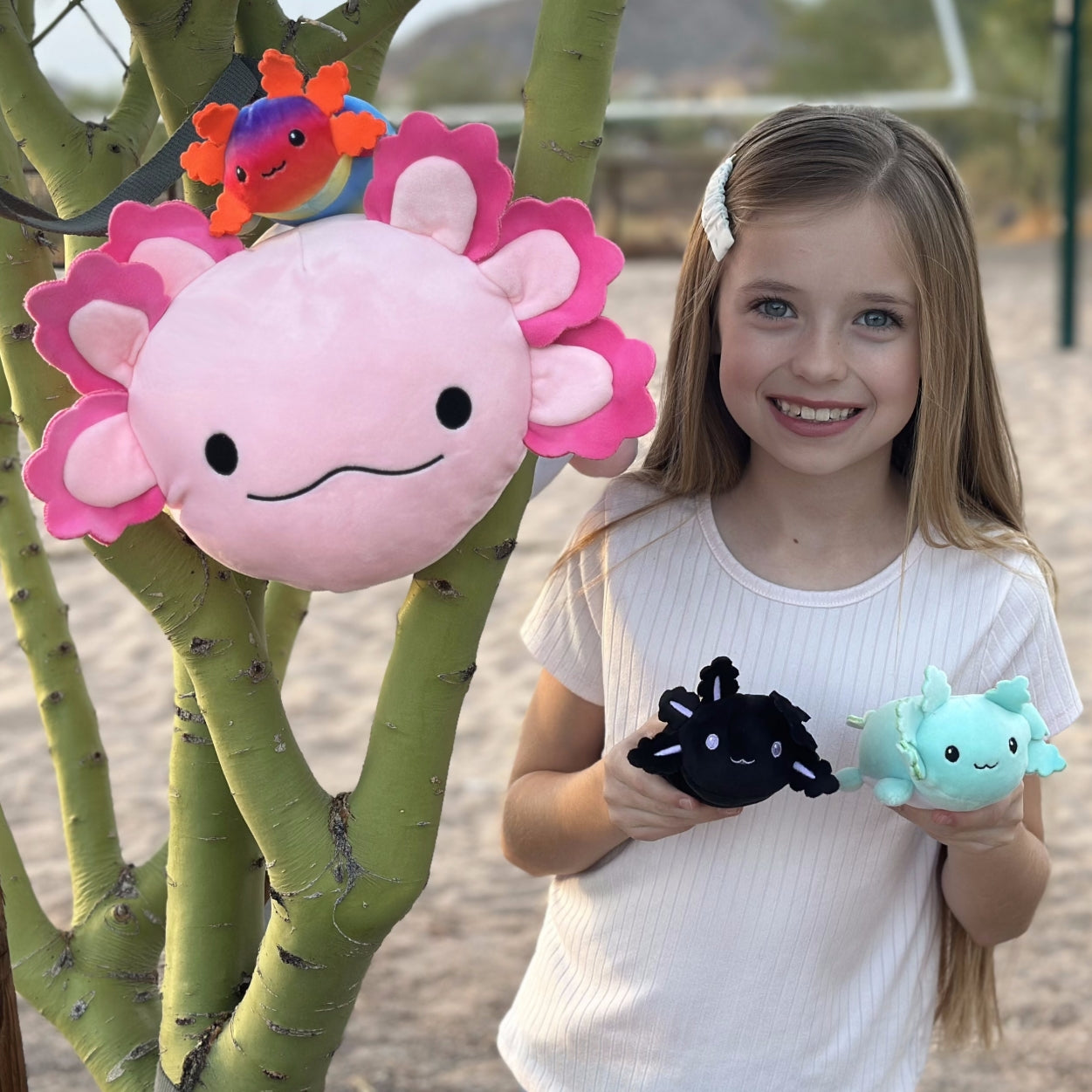 Peluche Axolotl avec 3 bébés, 23,5 pouces