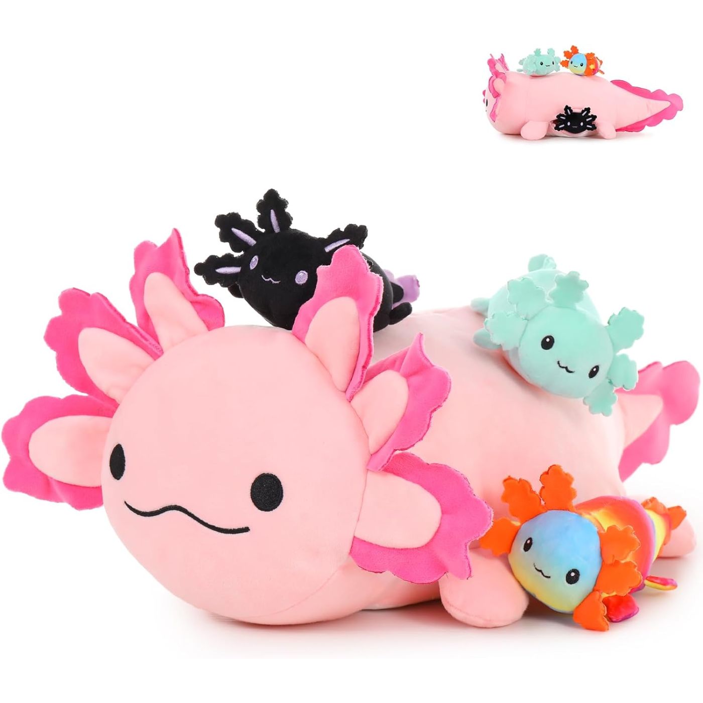 Peluche Axolotl avec 3 bébés, 23,5 pouces