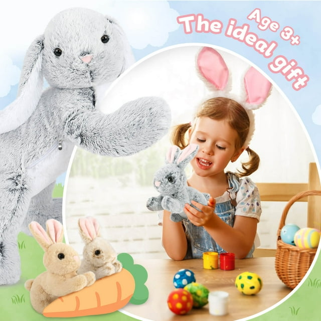 MaoGoLan 24" 4Pcs Bunny Stuffed Animals with 3 Babies Inside Rabbit Plush Toy