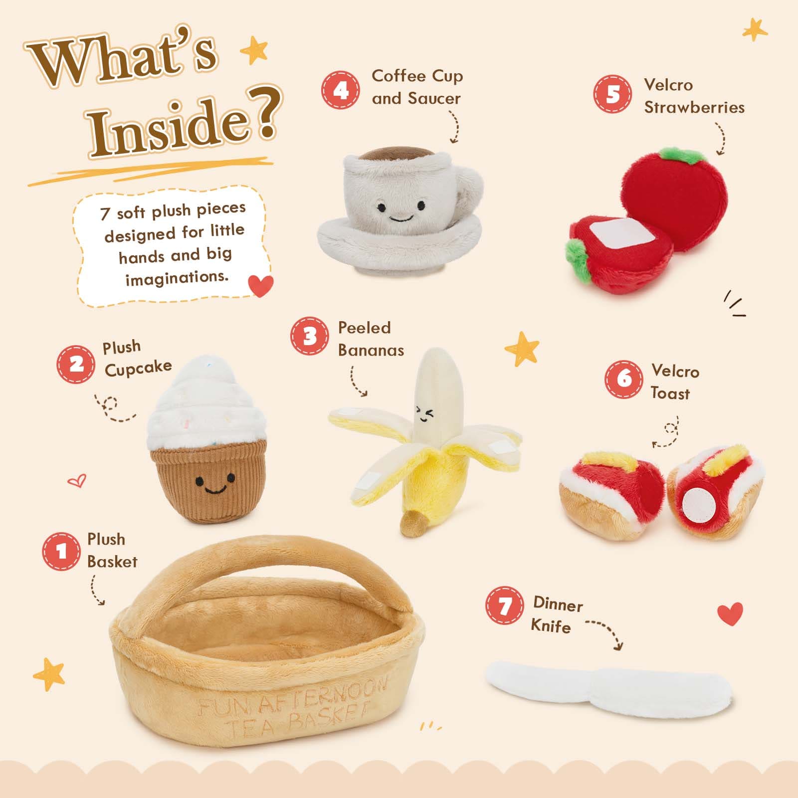7pcs Tea Party Plush Set Cutting Pretend Play Food Sets Toys for Kids