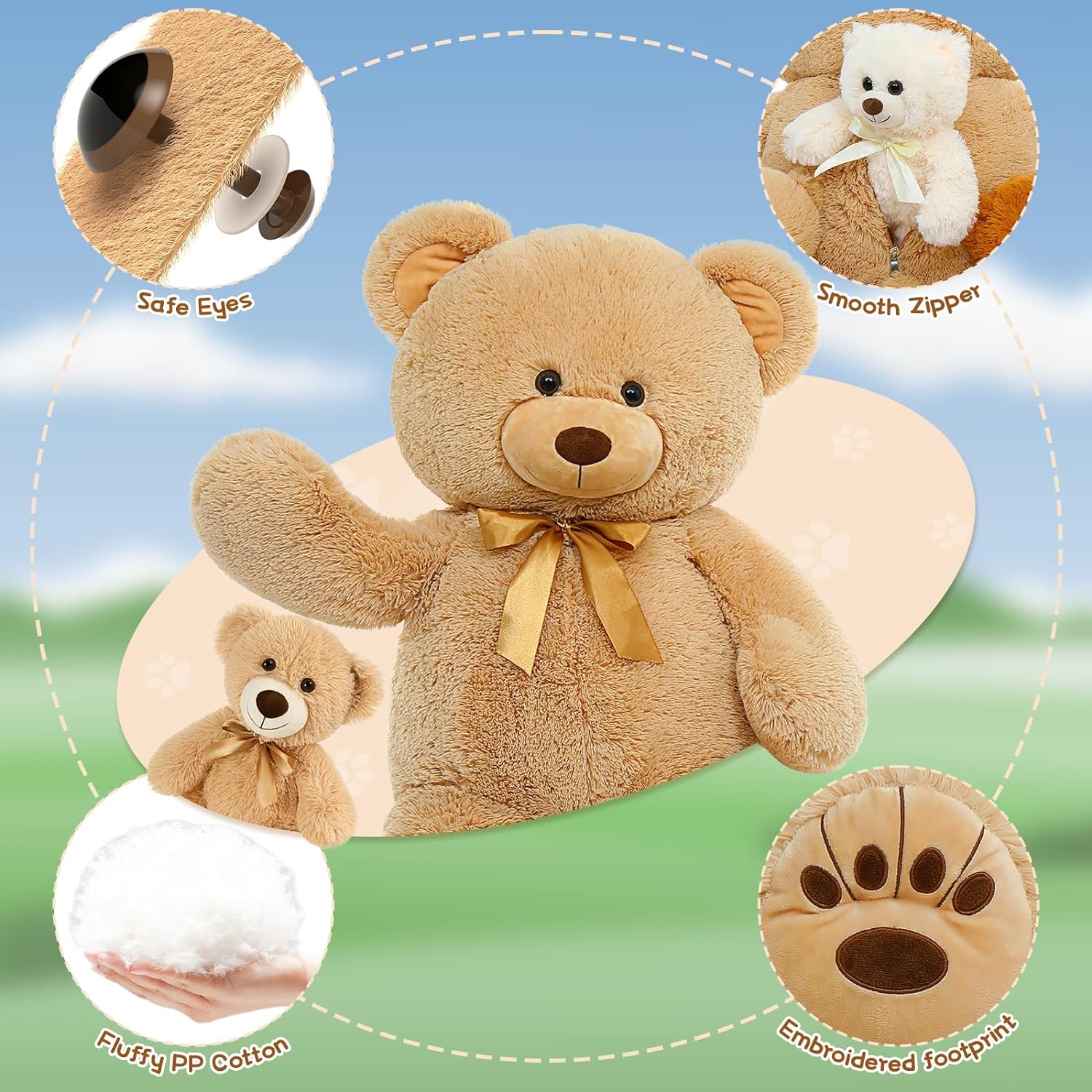 Mama-Teddybär mit drei Babybären, 35 Zoll
