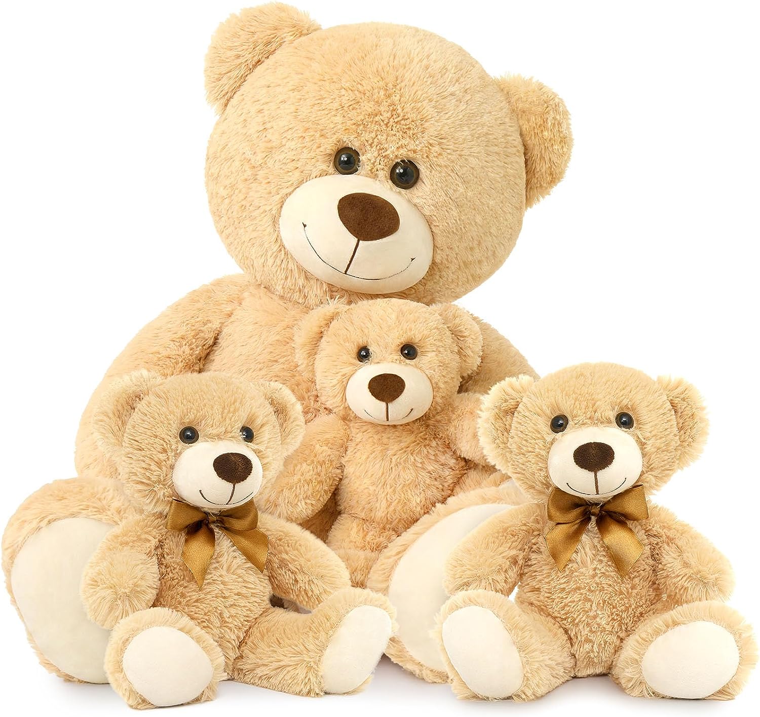 Mom Teddy Bear with 3 Babies Plush Toy Set, Brown, 39 Inches