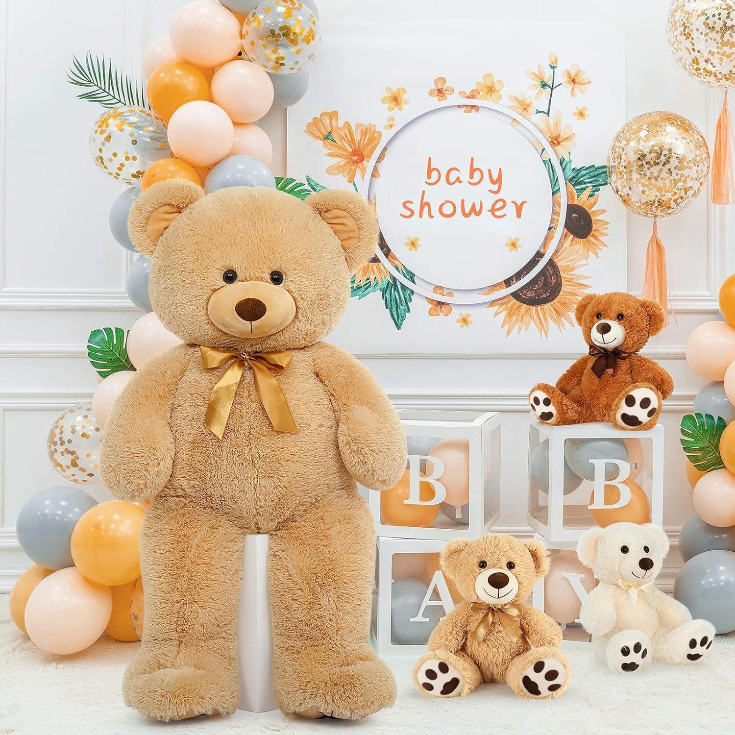 Mama-Teddybär mit drei Babybären, 35 Zoll