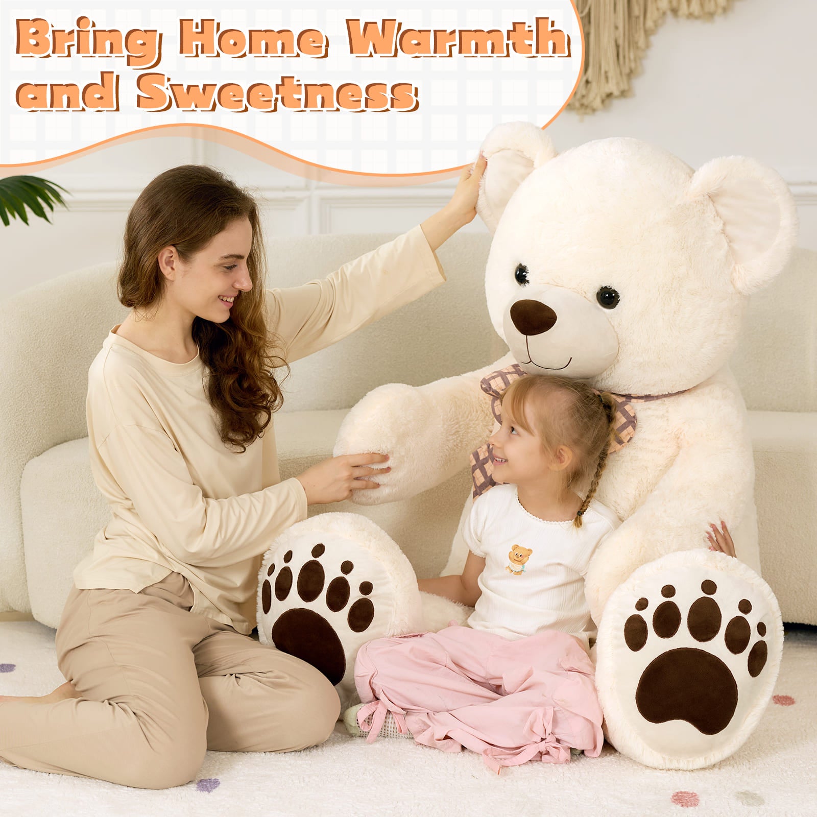 Giant Teddy Bear Stuffed Animals, Brown/Pink/Beige, 5 Feet